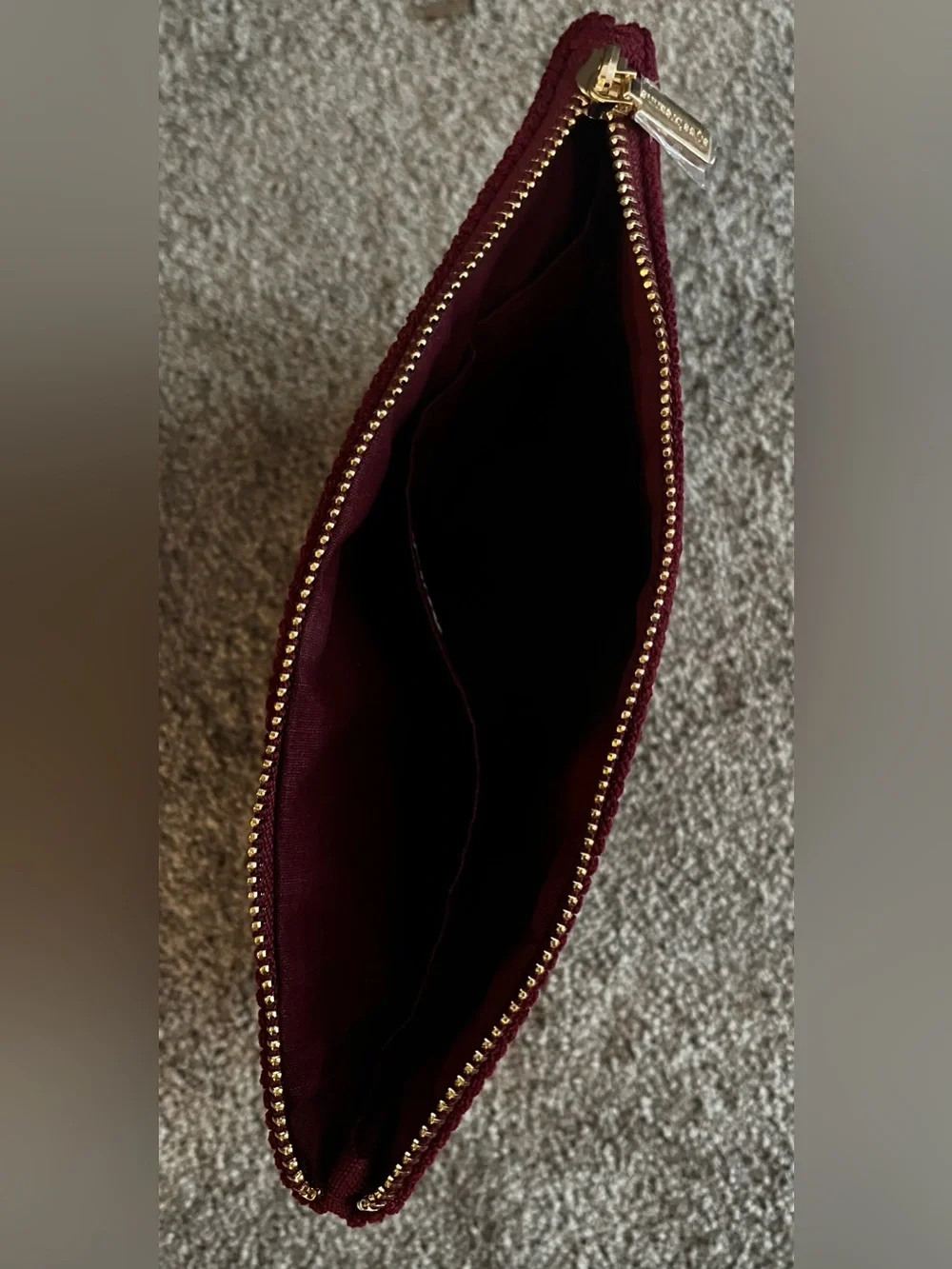 NWOT Corduroy Zipper Cosmetic Pouch in Ruby/Burgundy